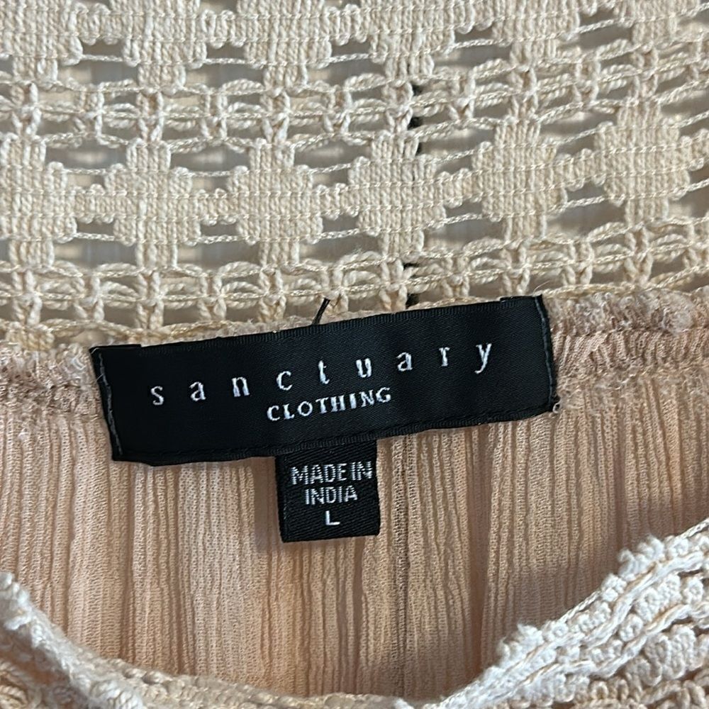 Sanctuary Women’s Beige Lace & Ribbon 3/4 Sleeves Flowy Blouse, Size L - Picture 5 of 7